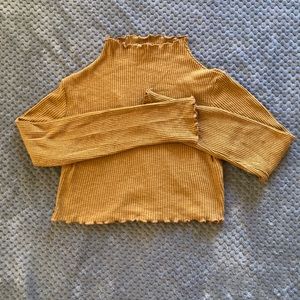 🤑Mustard yellow lettuce trim mock neck crop top